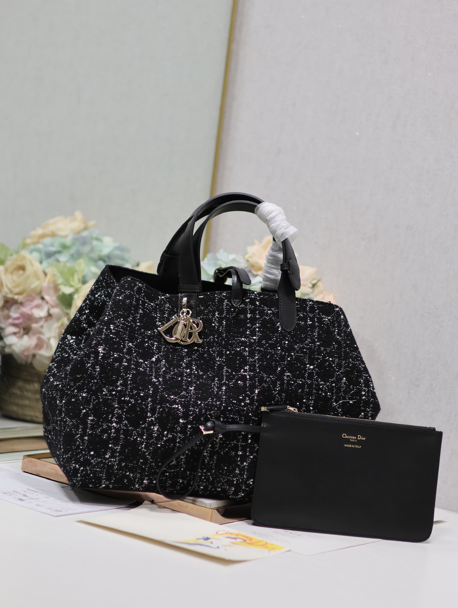 Large Dior Toujours Bag Black Cannage Tweed